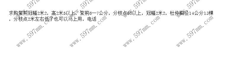 求购紫荆冠幅2米2